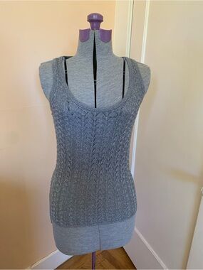 Zara Metallic Silver Knit Lace Tank Top Blouse Fits Sz S/M Lurex Sparkly Sheer